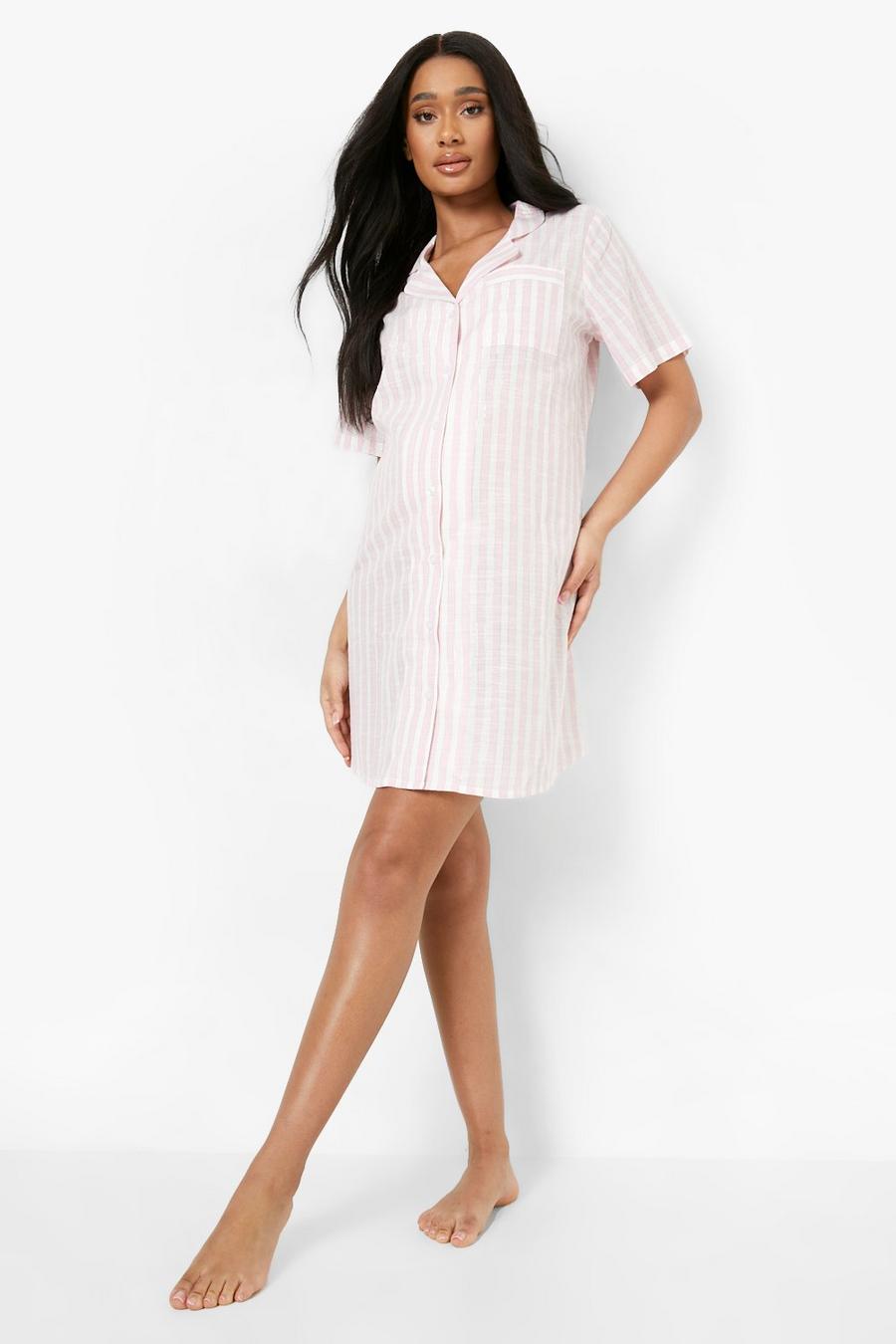 Pink Maternity Glitter Stripe Button Down Nightie image number 1