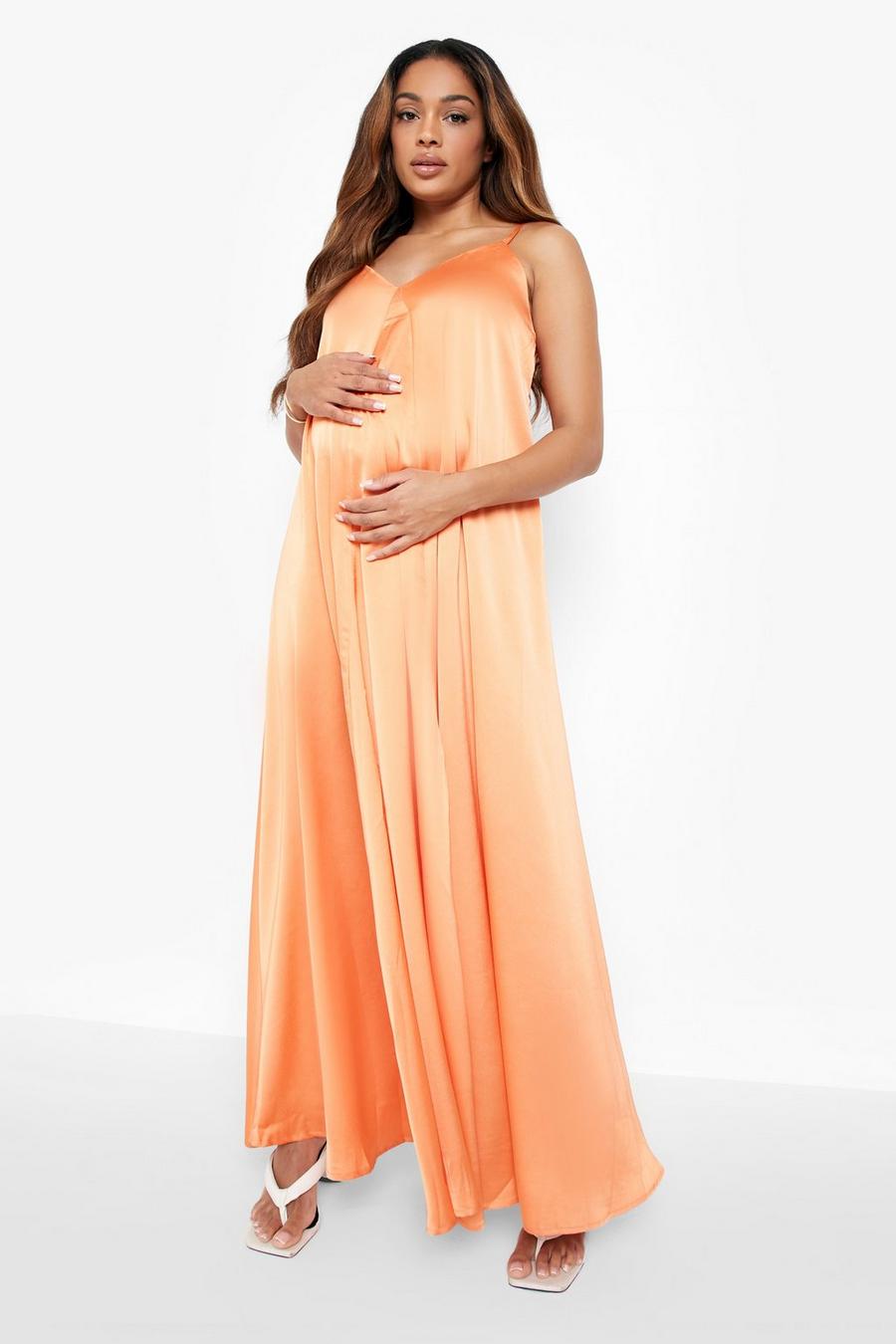 Coral Maternity Satin V Neck Maxi Dress image number 1