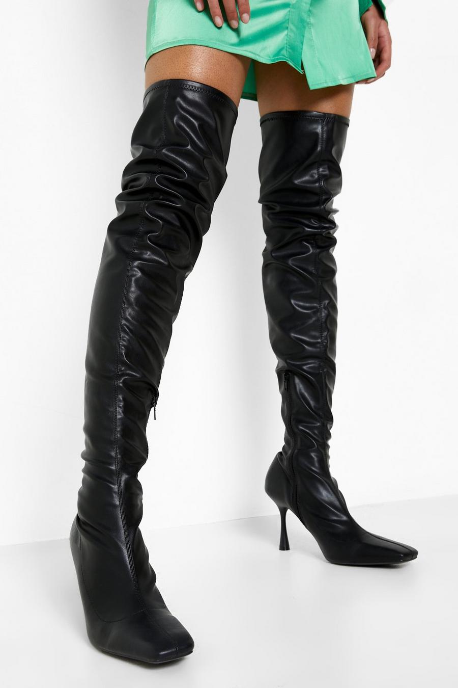 Black svart Over The Knee Boots Pointed Stiletto Boots