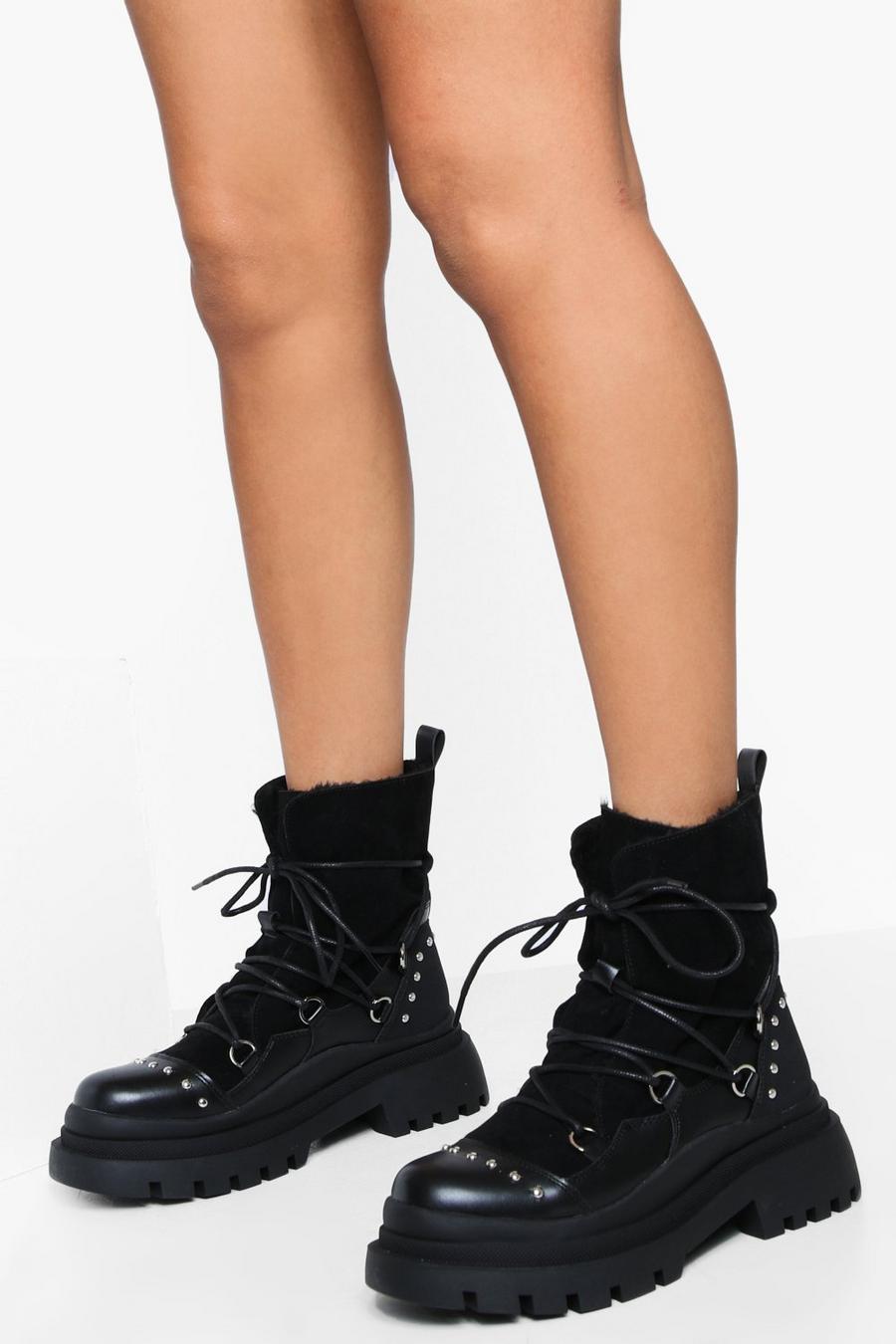 Black Tie Detail Chunky Combat Boots image number 1