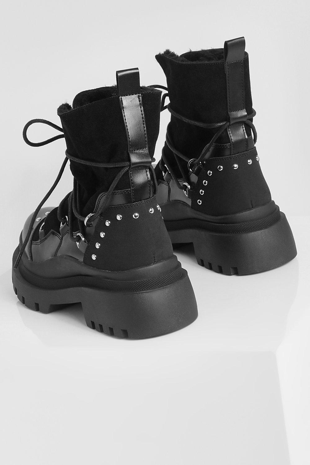 Botas Militares Con Atadura de Boohoo de color Negro Mujer Zapatos de Botas de Botines 