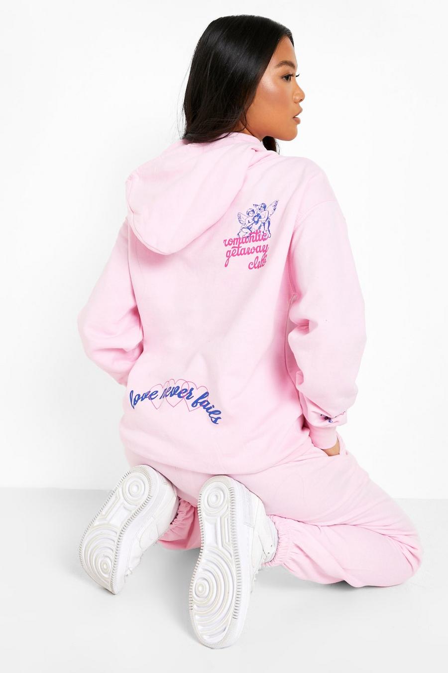 Pink Petite - Mysdress med hoodie och grafiskt tryck image number 1