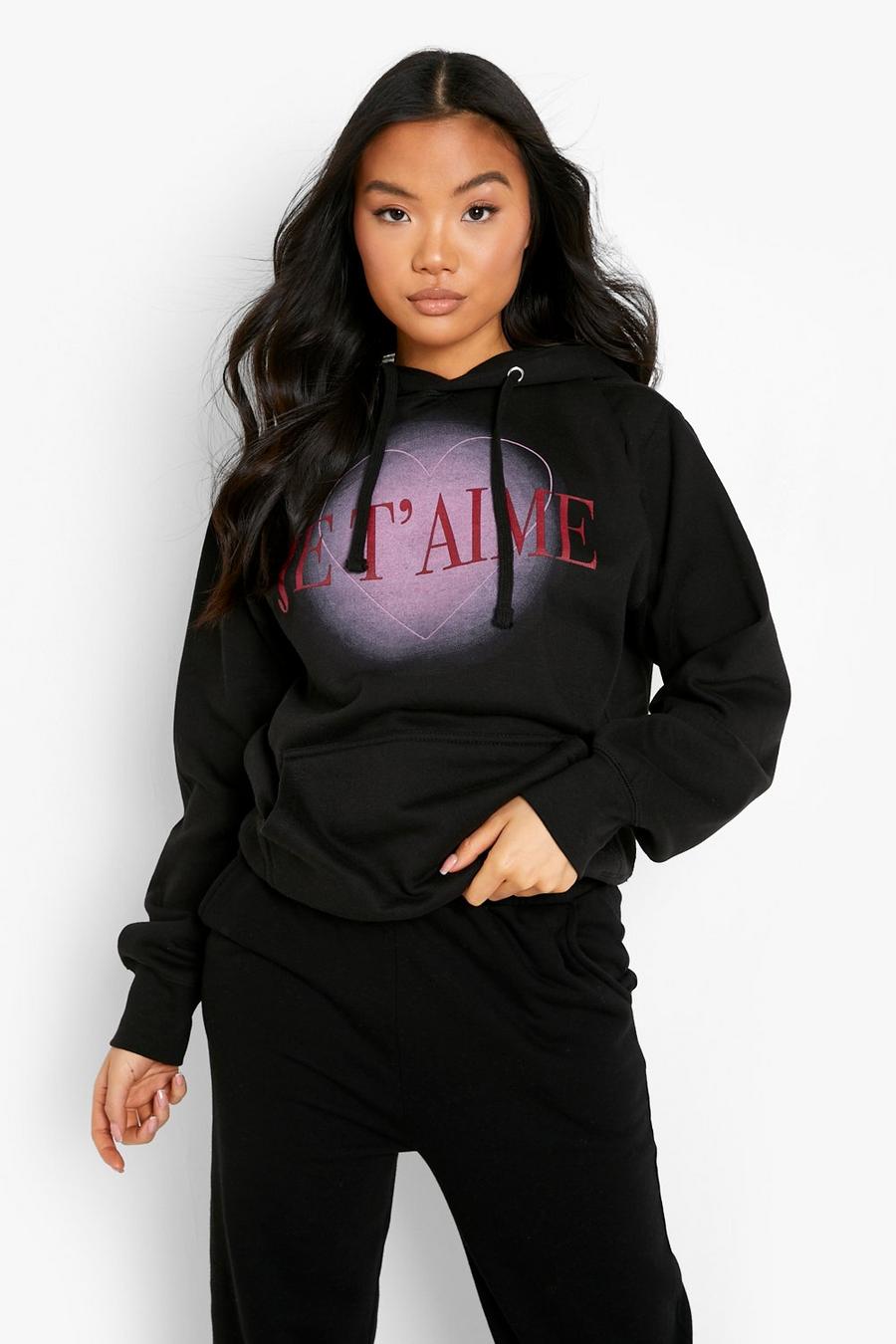 Black Petite Je T'Aime Slogan Hoodie image number 1