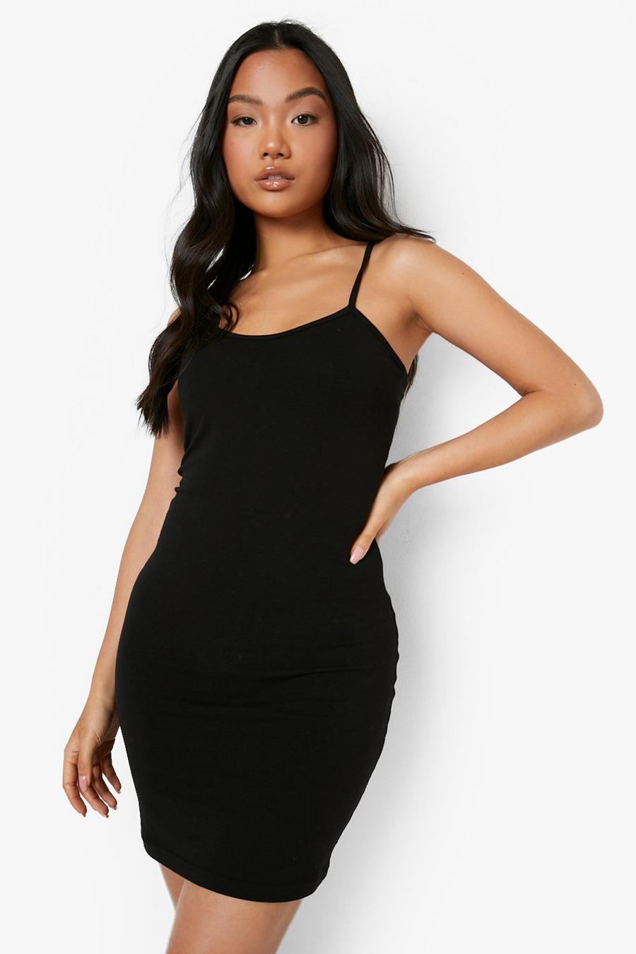 Black Petite Basic Strappy Cami Bodycon Dress image number 1