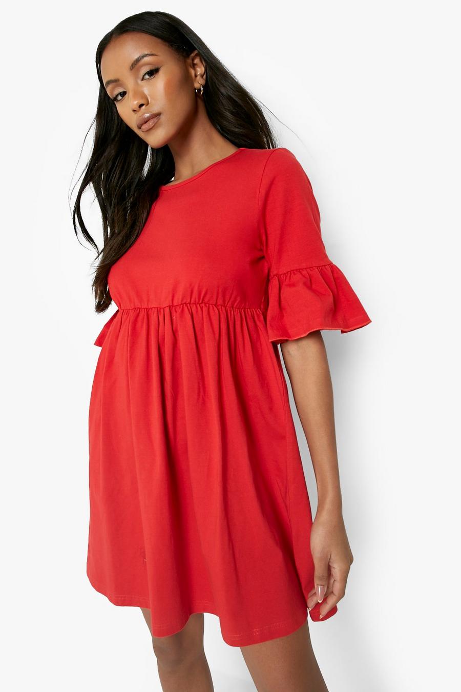 Petite Smok-Kleid mit Rüschenärmeln, Red rot