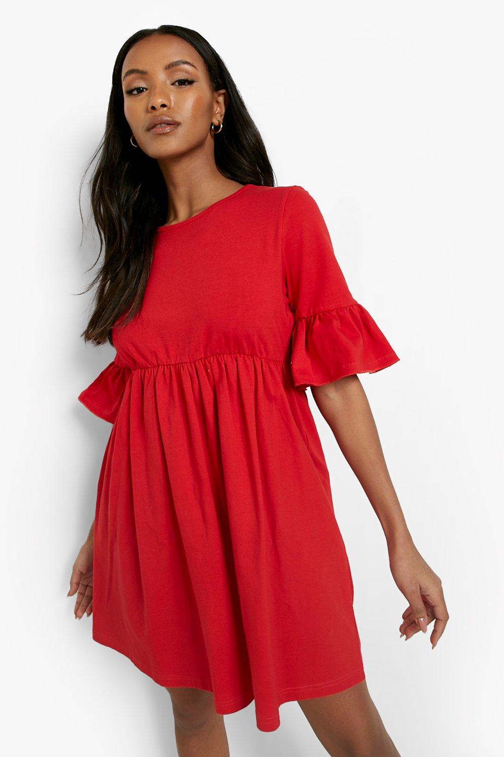 Asos design cotton slubby frill sleeve smock clearance dress