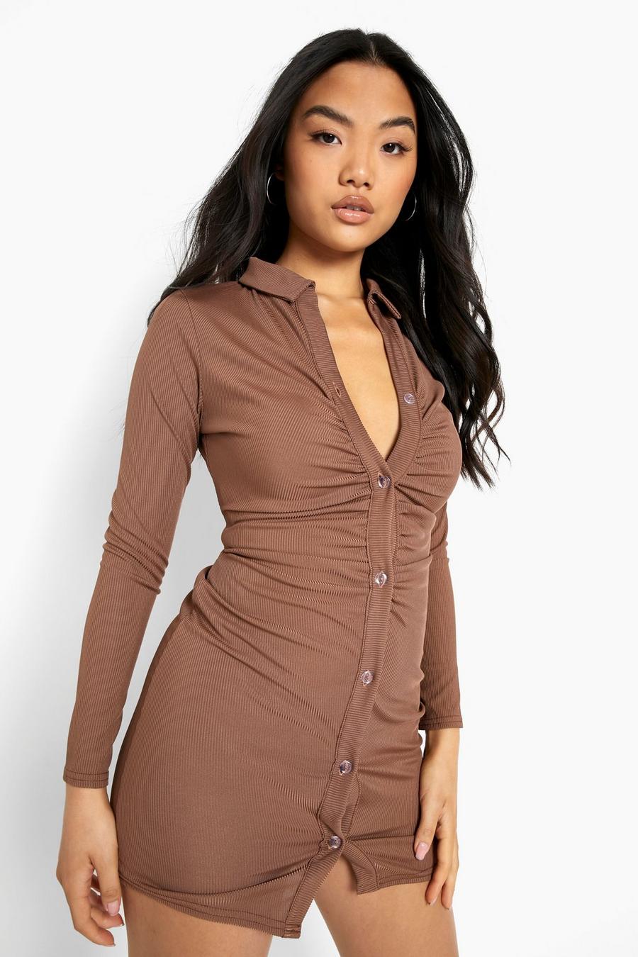 Chocolate Petite Button Down Shirt Dress image number 1