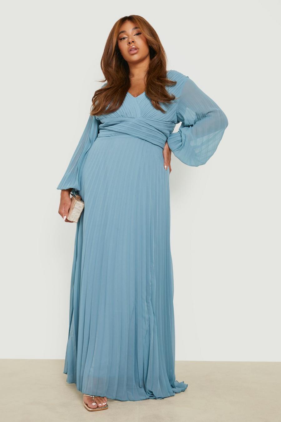 Sage Plus Pleated Wrap Over Detail Maxi Dress image number 1