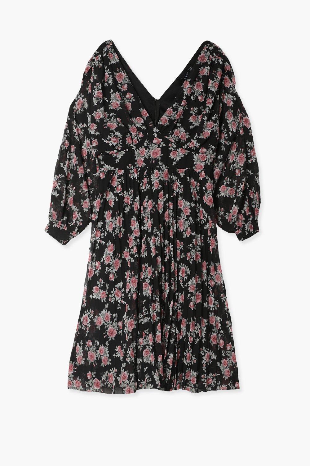 Boohoo floral outlet pleated skater dress