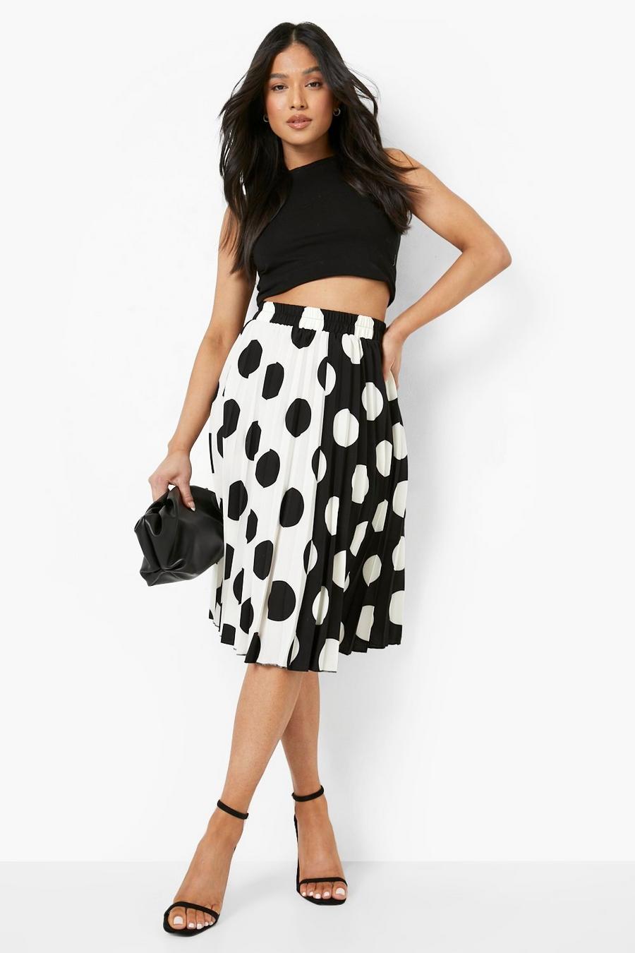 Black Petite Polka Dot Chiffon Pleated Midi Skirt image number 1