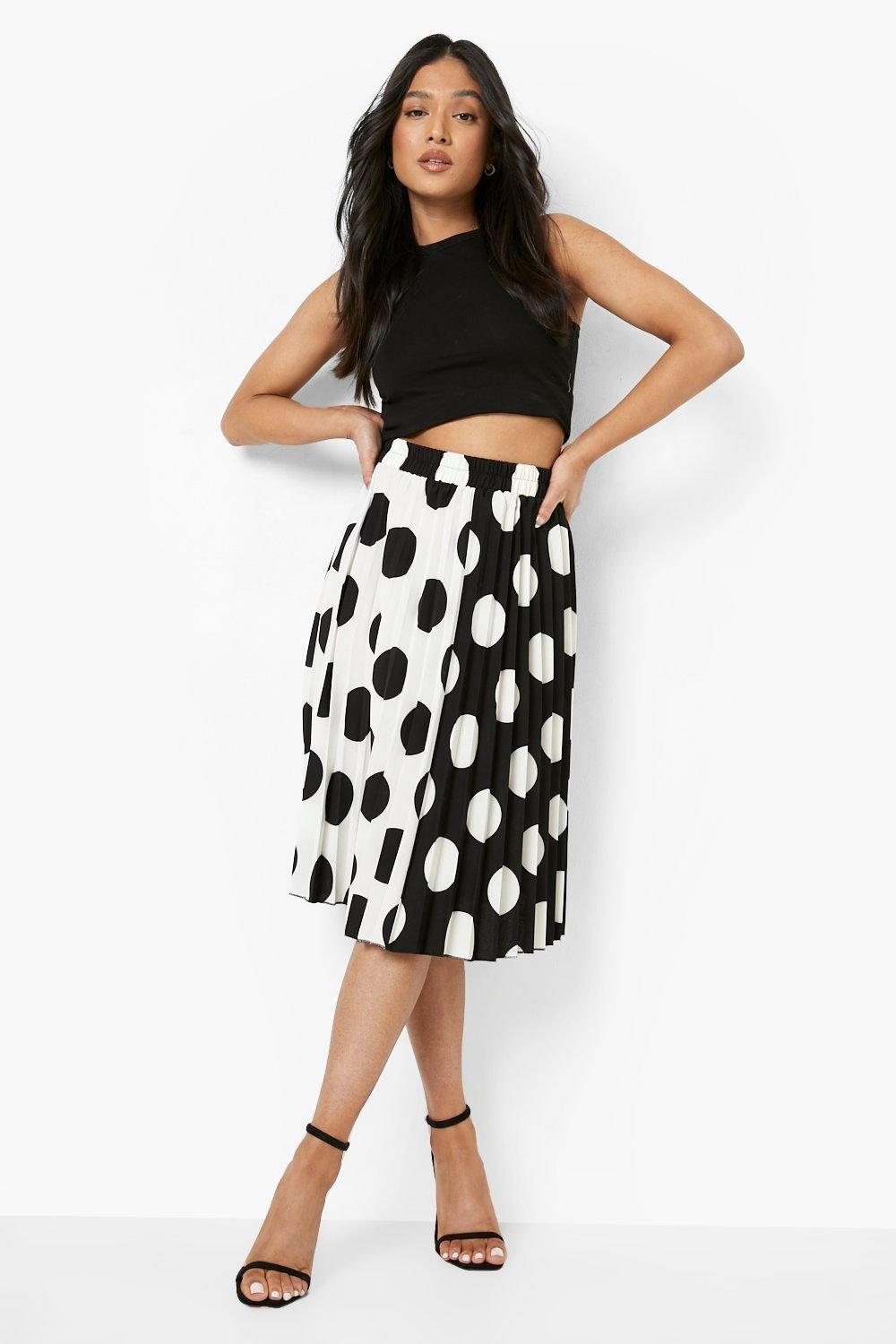 Petite Geplooide Chiffon Midi Rok Met Stippen