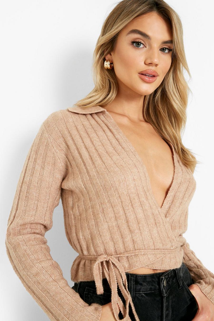 Camel Soft Knit Collared Wrap Cardigan  image number 1
