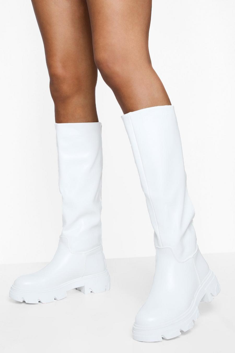 White weiß Cleated Sole Pull On Knee High Boots image number 1