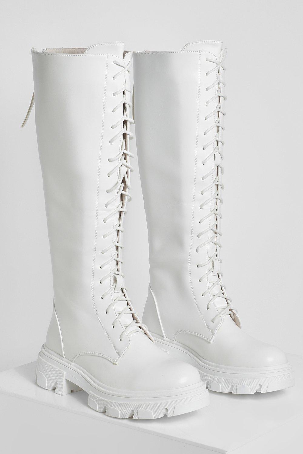 White lace cheap up boots womens