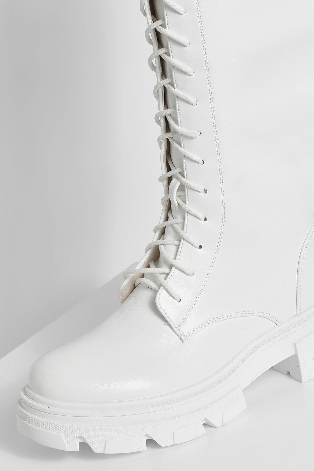 White knee high combat cheap boots