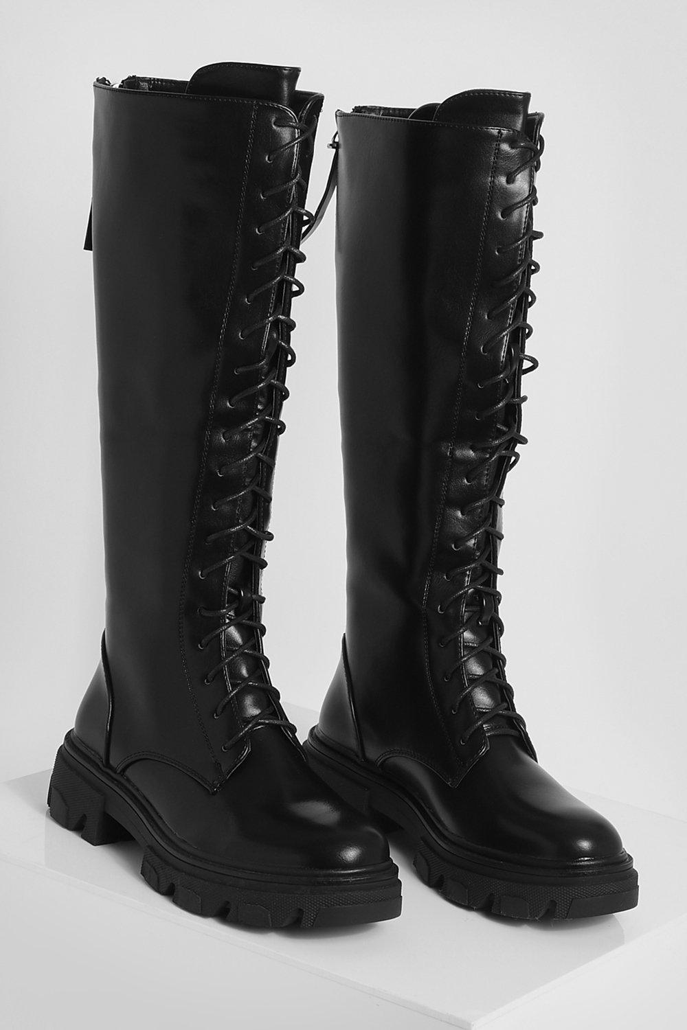 Lace Up Chunky Knee High Boots