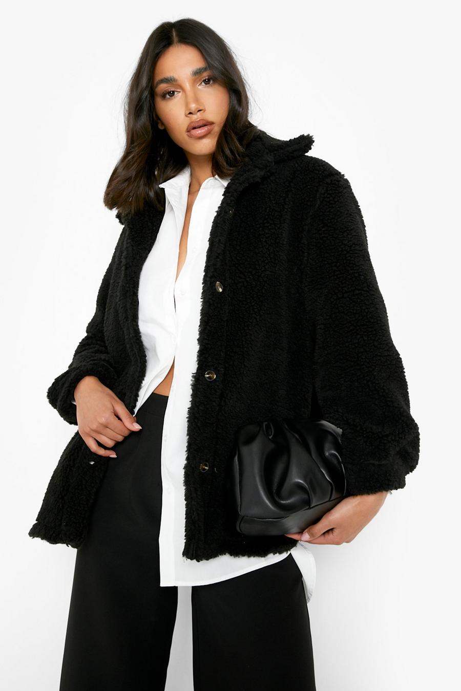 Black Teddy Faux Fur Oversized Jacket image number 1