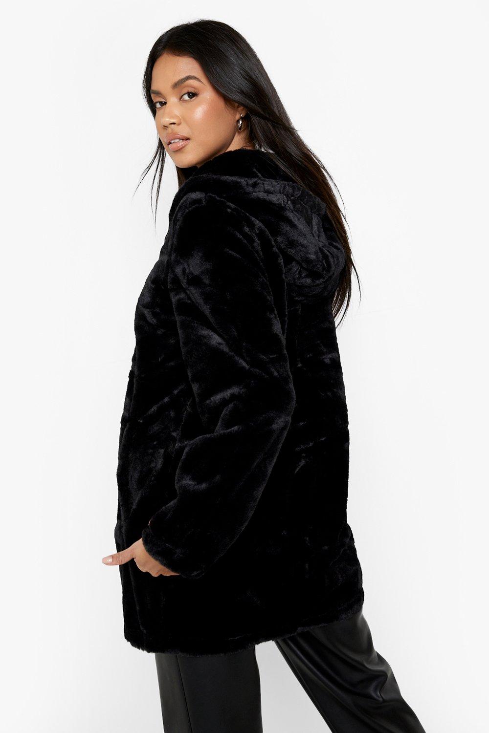 Boohoo hooded hotsell faux fur coat