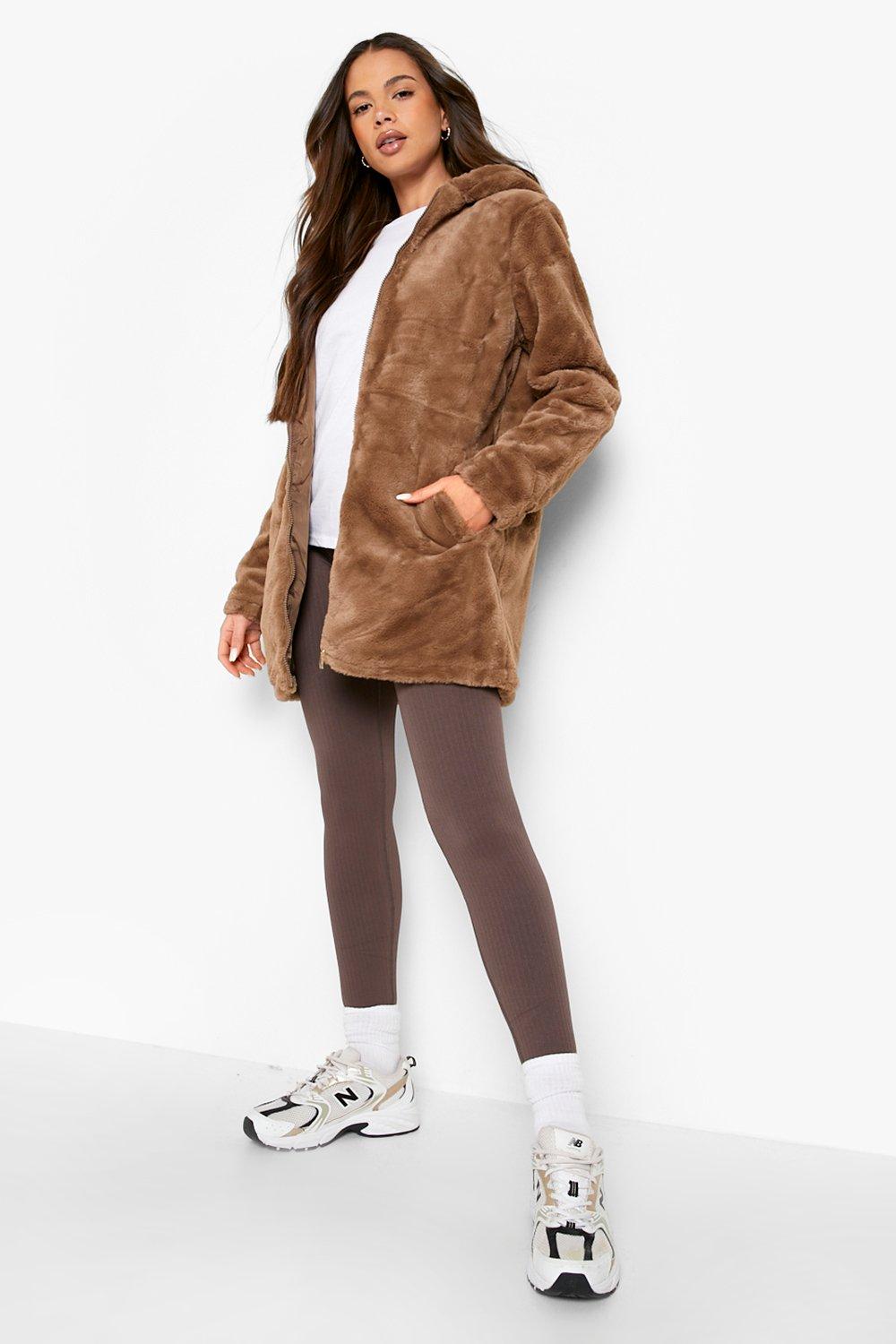 Boohoo hooded hot sale faux fur coat