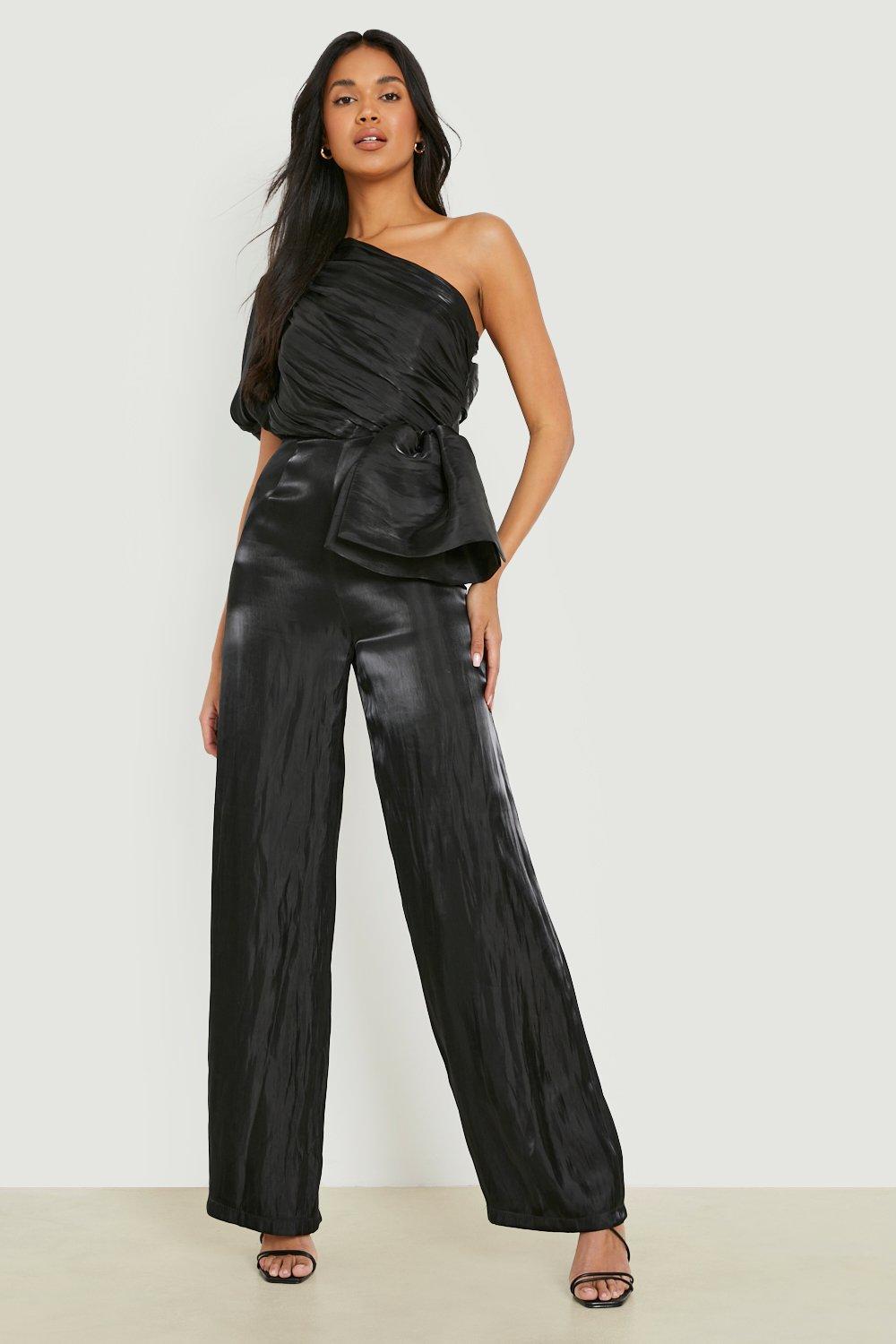 Women's Satin Rouched Wide Leg Jumpsuit