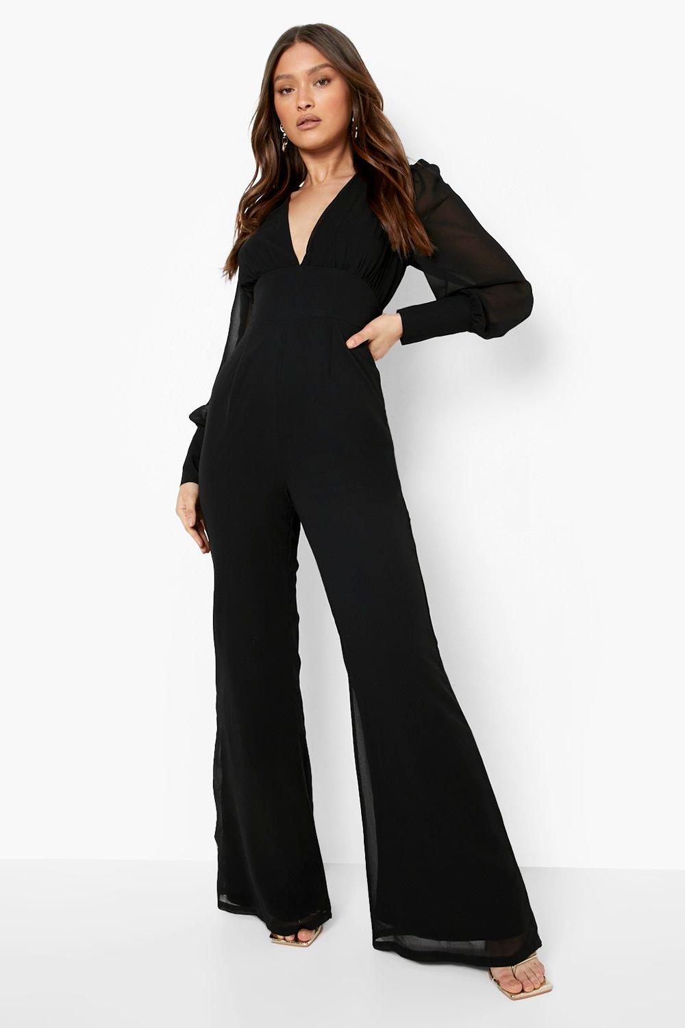 Chiffon Puff Sleeve Wide Leg Jumpsuit