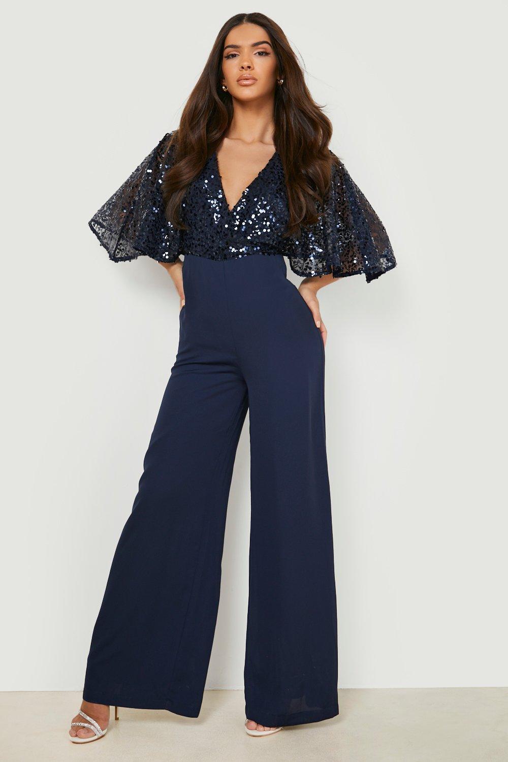 Quiz black sequin cheap lace wide leg jumpsuit