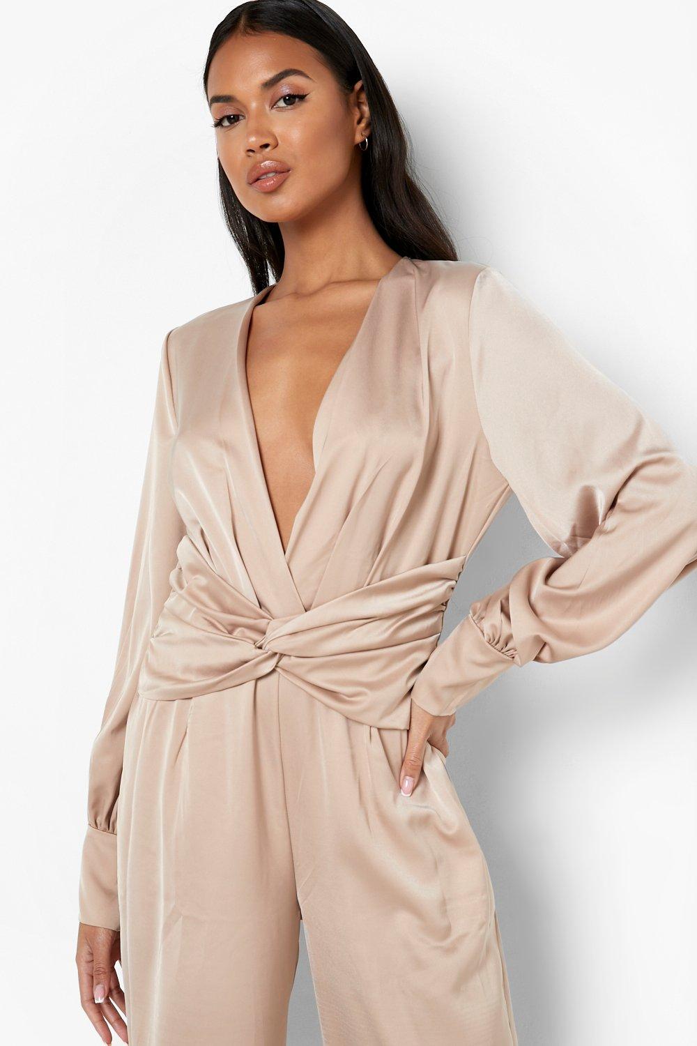 Boohoo twist front jumpsuit on sale