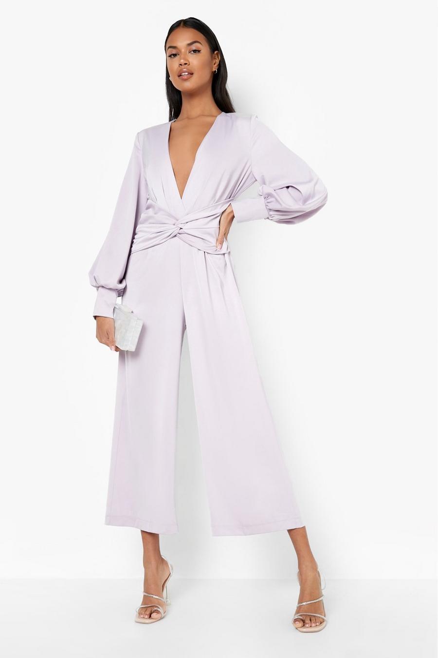 Lilac Satin Twist Front Culotte Jumpsuit