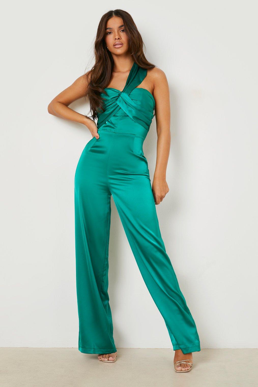 green satin jumpsuit