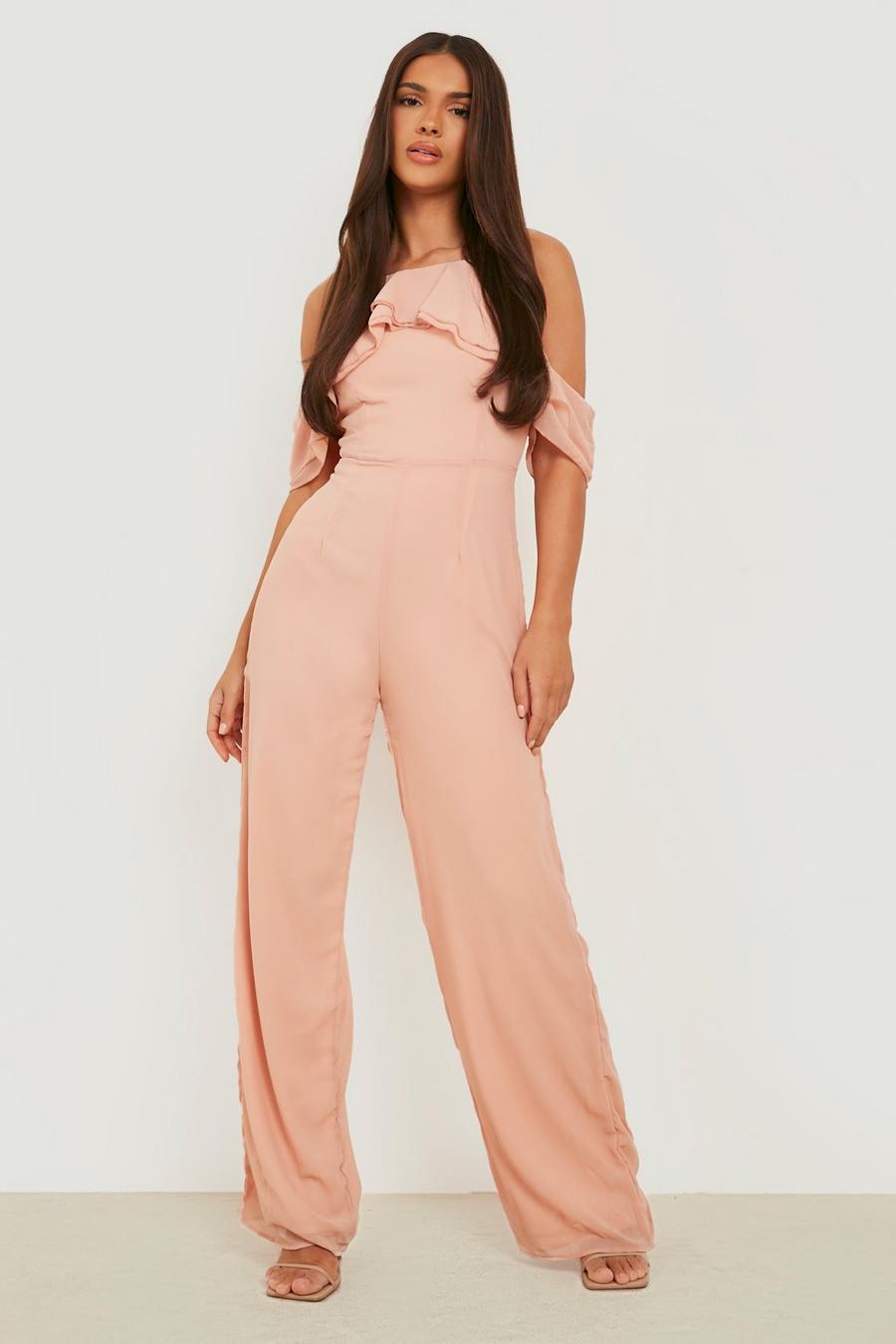 Pink Ruffle Layered Detail Wide Leg Jumpsuit image number 1