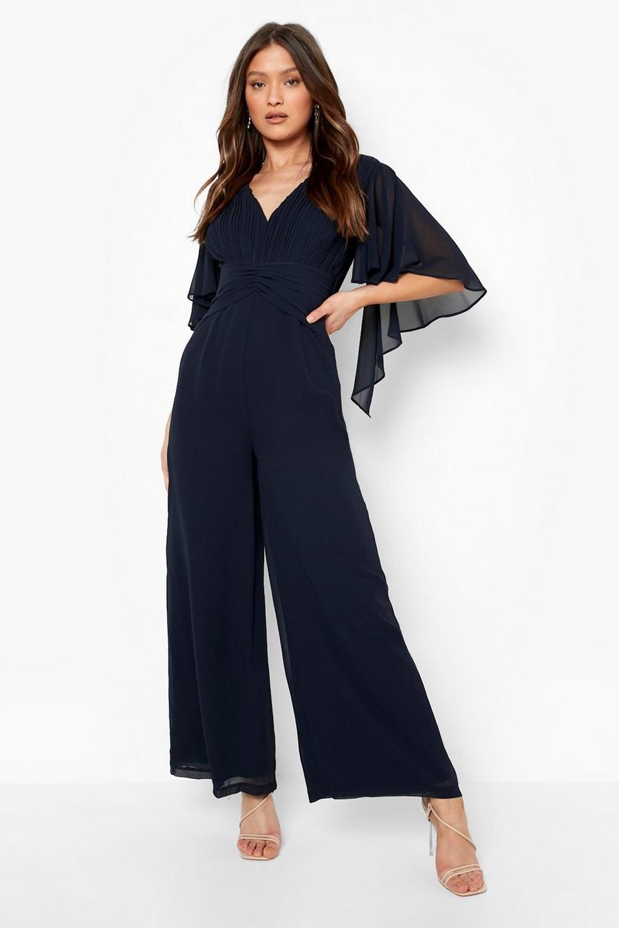 Navy Pleated Detail Culotte Jumpsuit image number 1