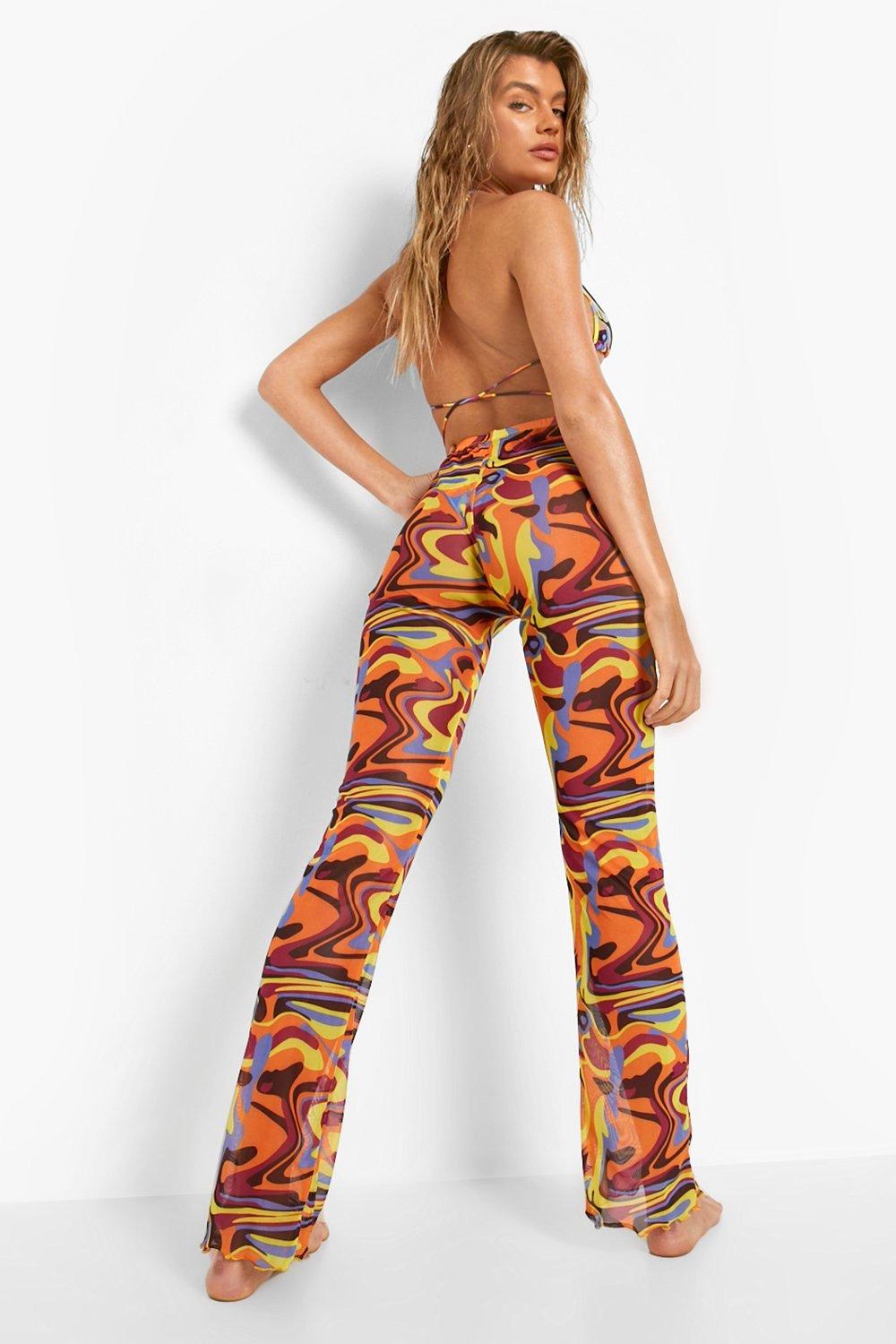 Shirred Waist Woven Wide Leg Beach Pants