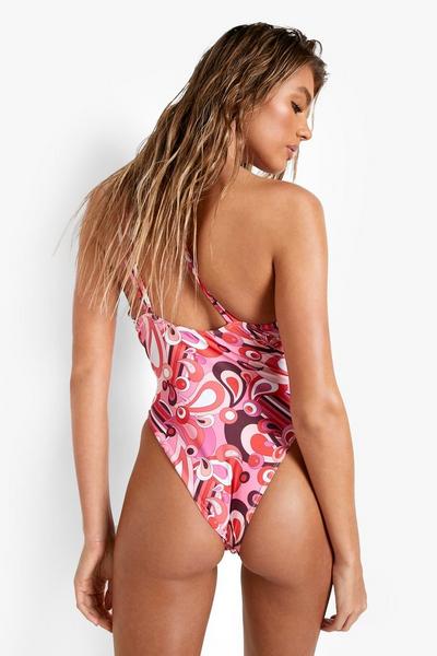 boohoo multi Abstract Print Cut Out Plunge Swimsuit