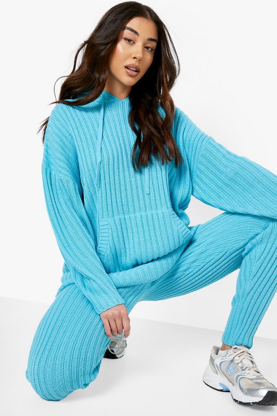 Aqua Chunky Rib Knitted Co-ord image number 1