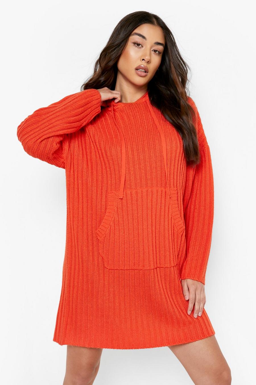 Tangerine orange Chunky Rib Knitted Jumper Dress