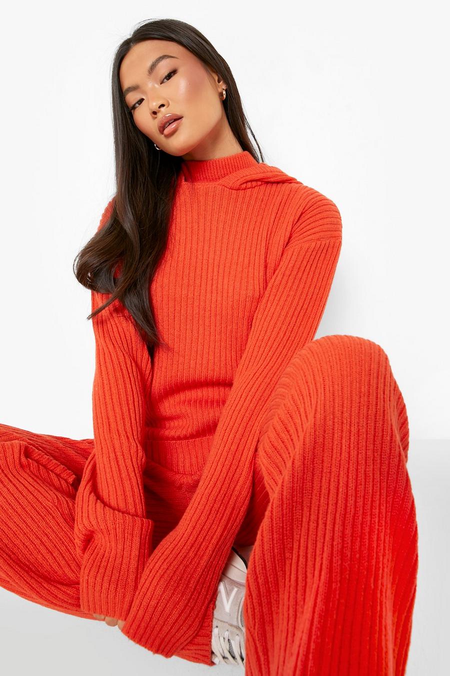 Tangerine Double Layer Hoodie And Wide Leg Knitted Set image number 1