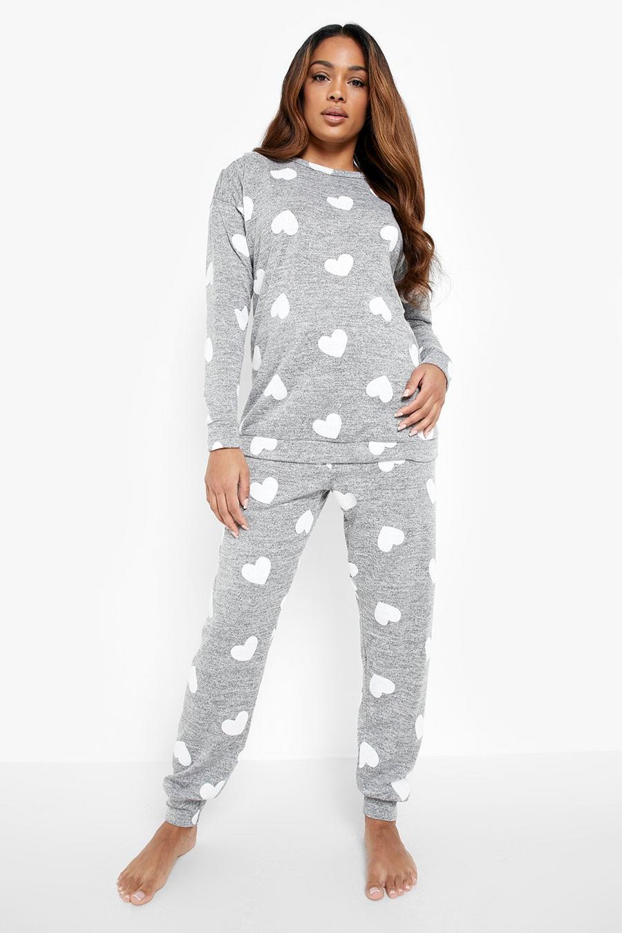 Grey marl gris Maternity Heart Print Knitted Lounge Set