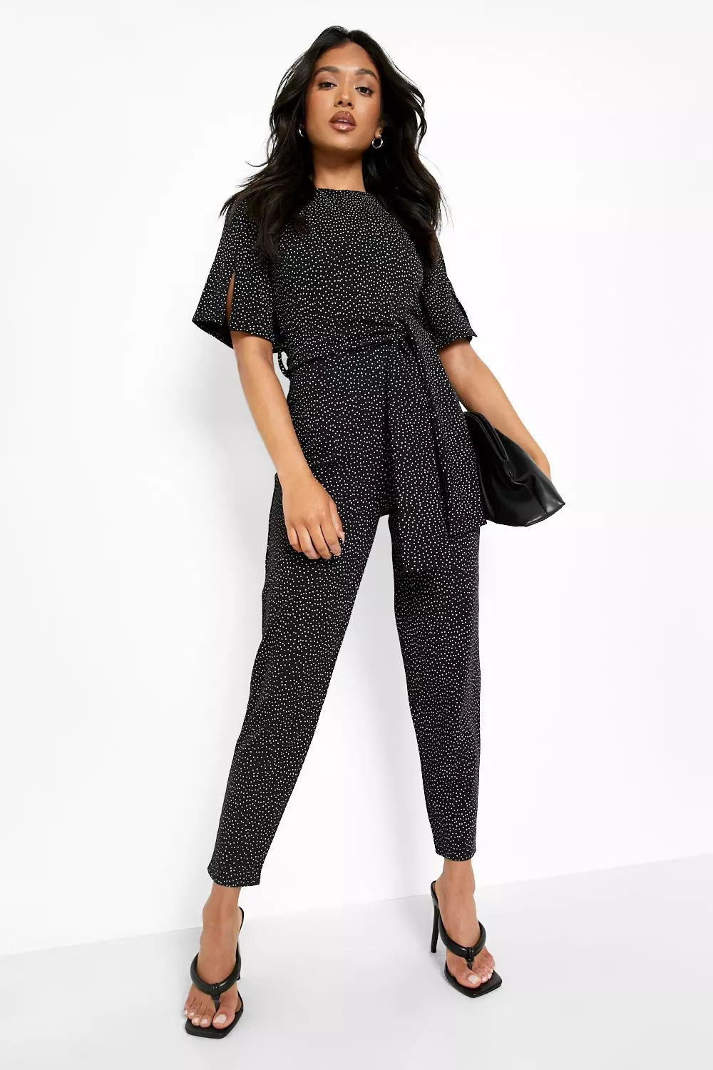 Petite Spot Cape Sleeve Belted Jumpsuit