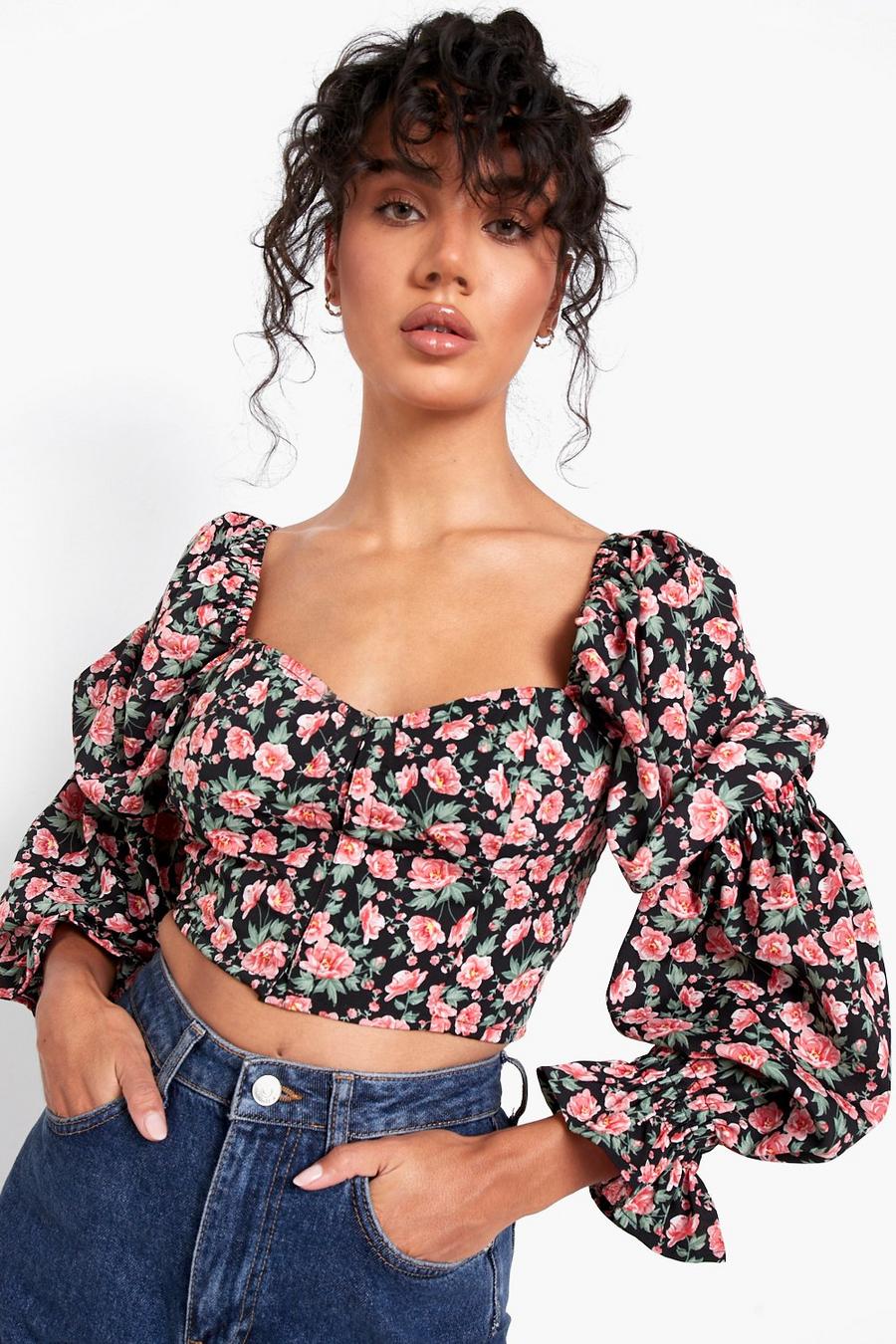 Floral Print Puff Sleeve Top