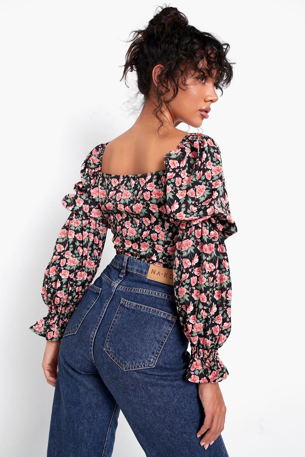 Floral Print Puff Sleeve Top | boohoo
