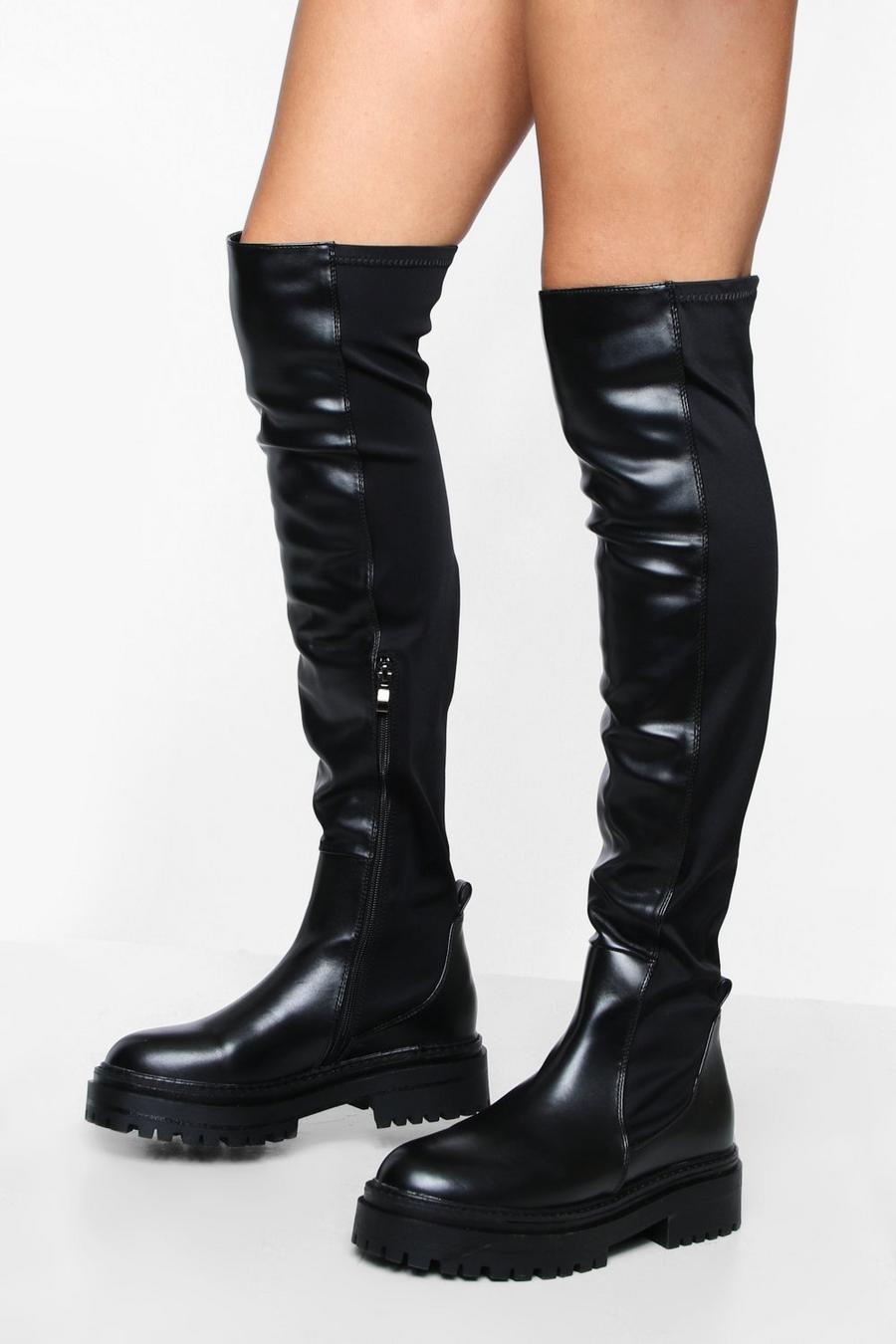 Black Over The Knee Detail Boots image number 1