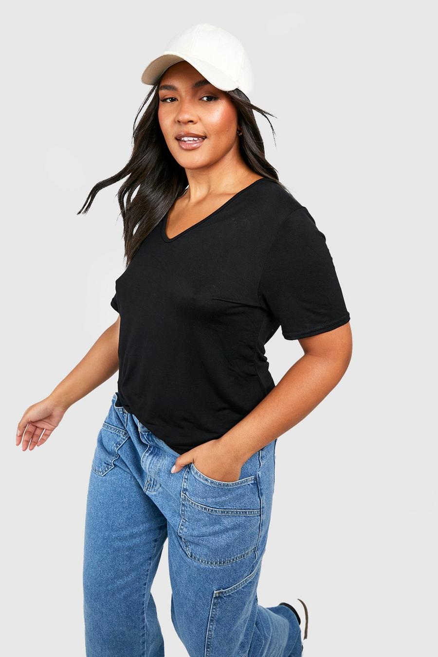 Camiseta Plus básica con escote de pico, Black negro