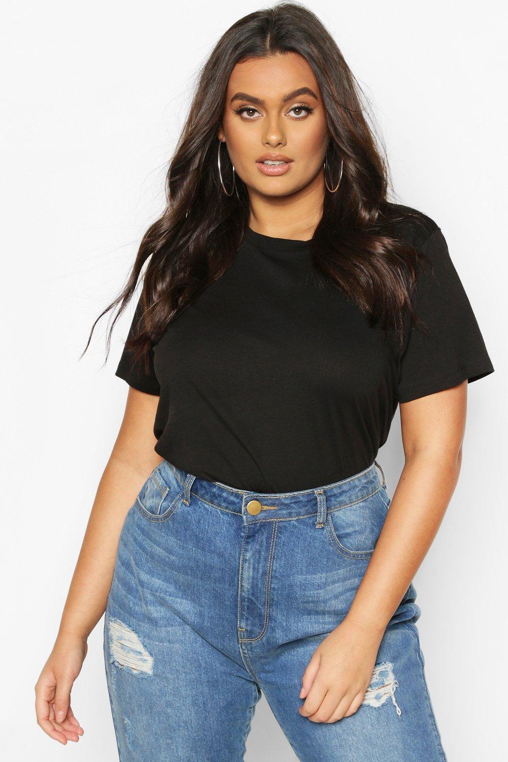 Black Plus Basic Scoop Neck T-shirt | Boohoo UK