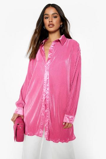 Shimmer Plisse Oversized Shirt pink