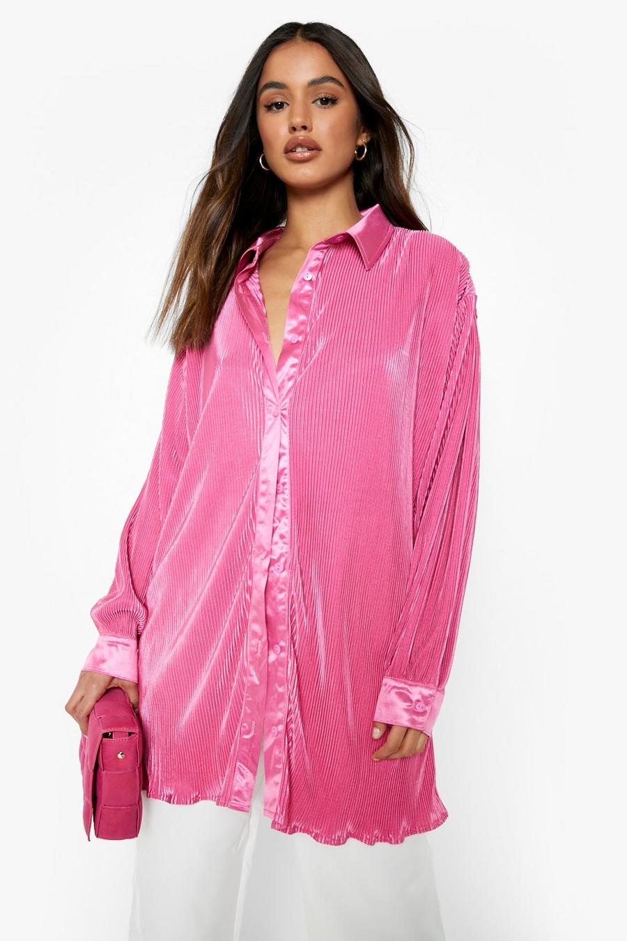 Pink Shimmer Plisse Oversized Shirt image number 1