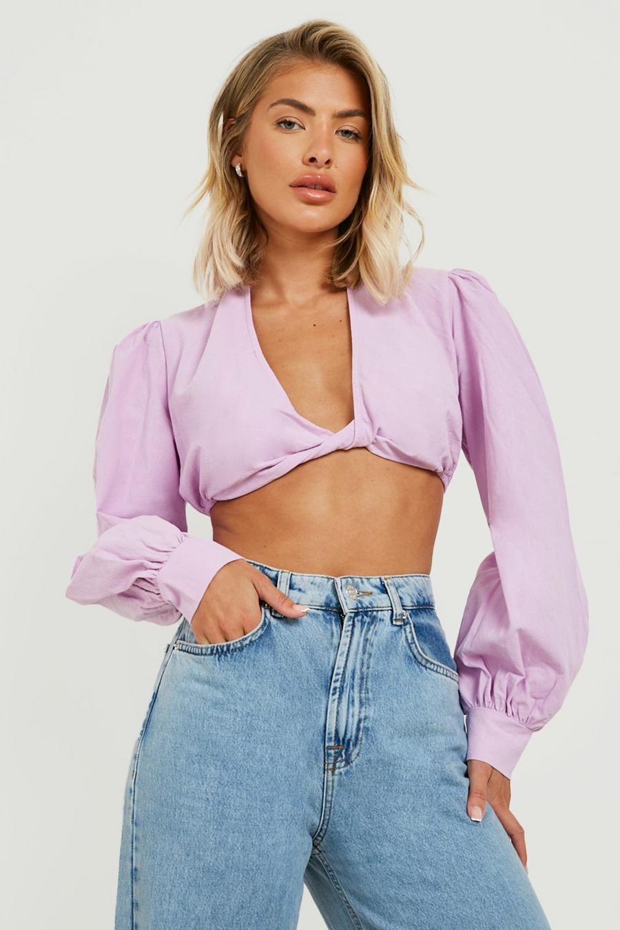 Lilac Linen Knot Detail Crop Top image number 1