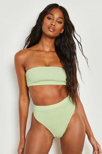 Green Shirred High Waist Bikini Brief