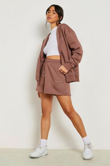 Zip Through Short Tracksuit With Reel Cotton chocolate