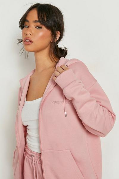 boohoo dusky pink Zip Through Short Tracksuit with REEL cotton
