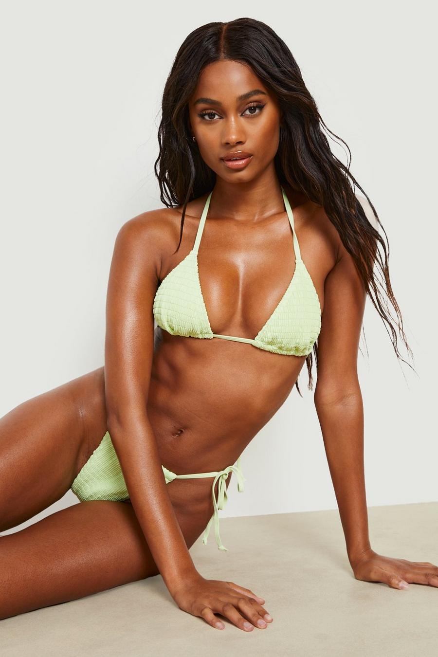 Top bikini a triangolo increspato, Green